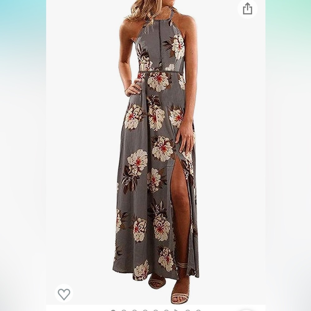 Women's Halter Neck Floral Print Backless Split Maxi Dress
